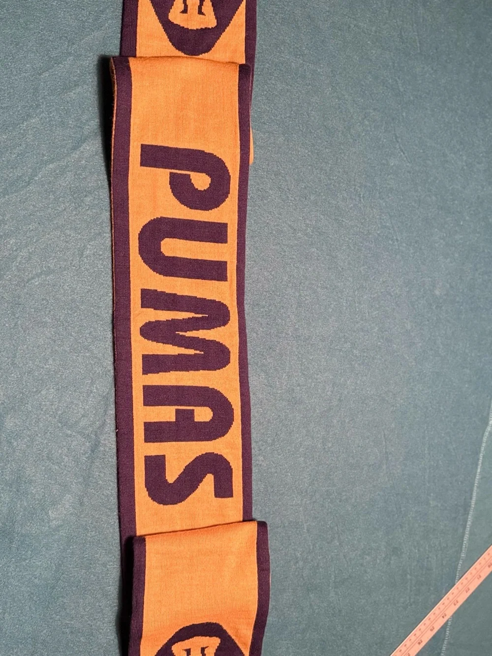 Puma Purple and Gold Soccer Scarf with Bold Text